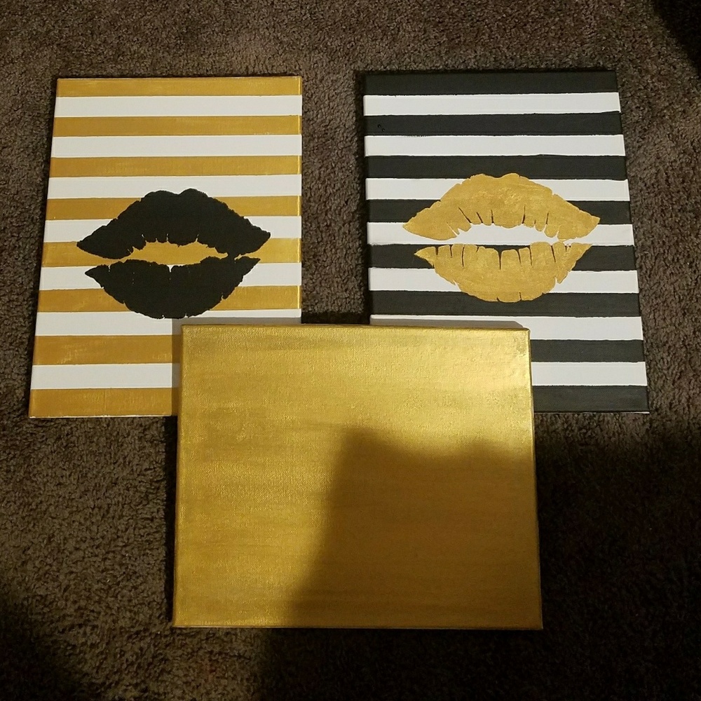 12x8 yellow Gold and black hand painted canvasses.